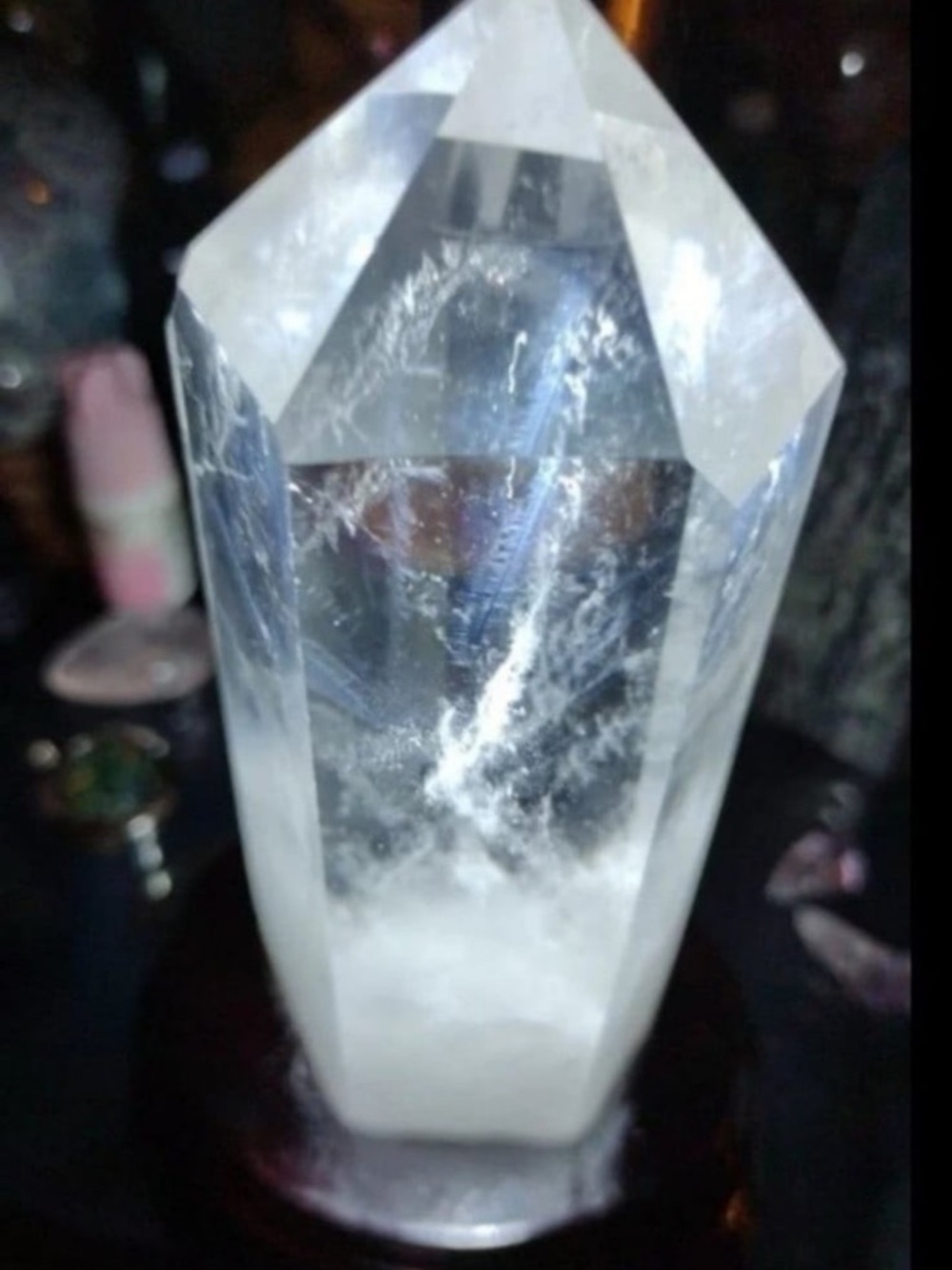 Blue needle quartz tower with custom stand